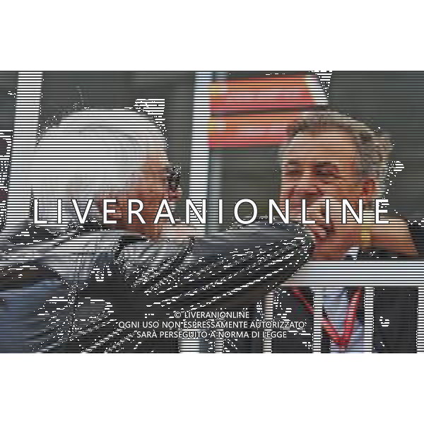 (L to R): Bernie Ecclestone (GBR) with Jean Alesi (FRA). 28.04.2019. Formula 1 World Championship, Rd 4, Azerbaijan Grand Prix, Baku Street Circuit, Azerbaijan, Race Day. AG ALDO LIVERANI SAS-ONLY ITALY