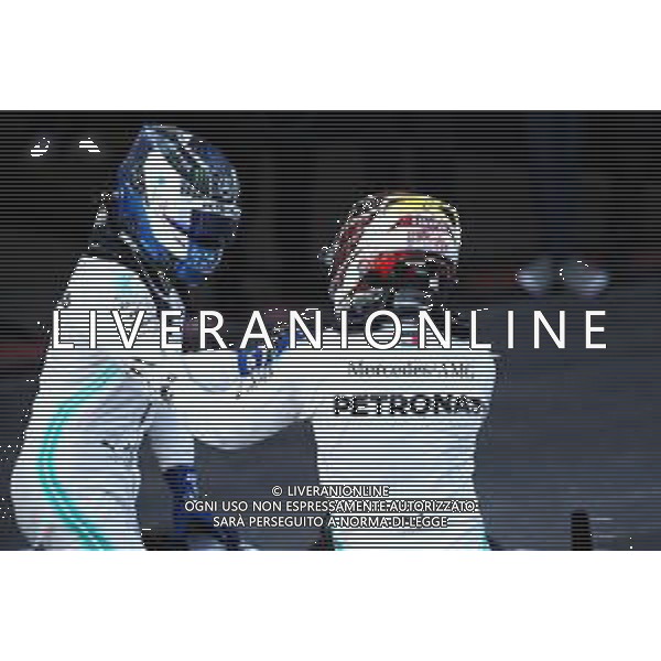 (L to R): Race winner Valtteri Bottas (FIN) Mercedes AMG F1 W10 celebrates with second placed team mate Lewis Hamilton (GBR) Mercedes AMG F1 W10 in parc ferme. 28.04.2019. Formula 1 World Championship, Rd 4, Azerbaijan Grand Prix, Baku Street Circuit, Azerbaijan, Race Day. AG ALDO LIVERANI SAS-ONLY ITALY