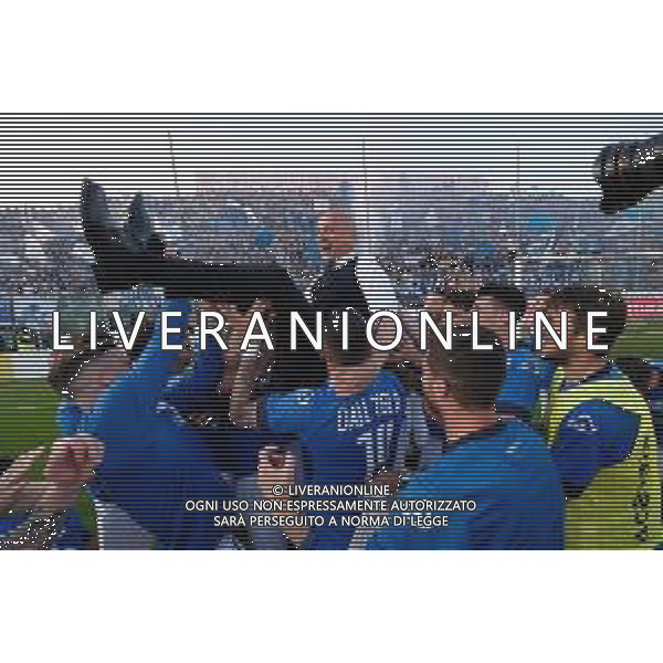 eugenio Corini festegiamenti per la serie A, Brescia vs Ascoli serie b, Brescia 1 maggio 2019 . AG ALDO LIVERANI SAS