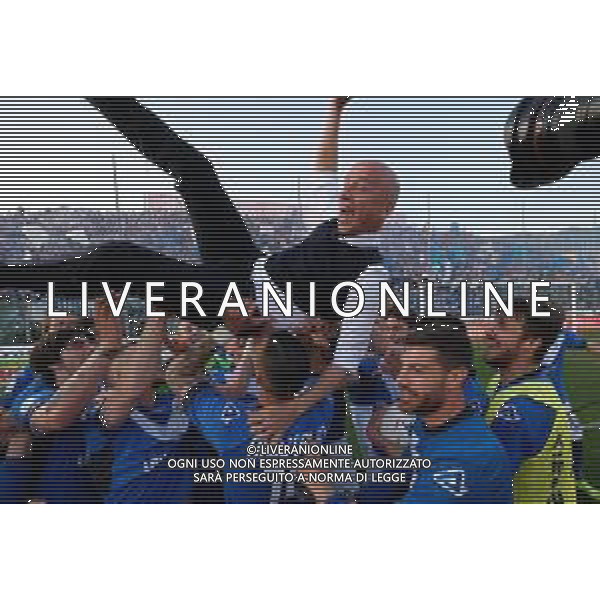 eugenio Corini festegiamenti per la serie A, Brescia vs Ascoli serie b, Brescia 1 maggio 2019 . AG ALDO LIVERANI SAS