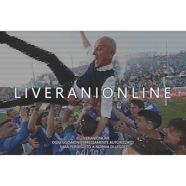 esultanza a fine partita di Eugenio Corini allenatore del Brescia Calcio , Brescia - Ascoli partita di serie B, Brescia 1 maggio 2019. AG ALDO LIVERANI SAS