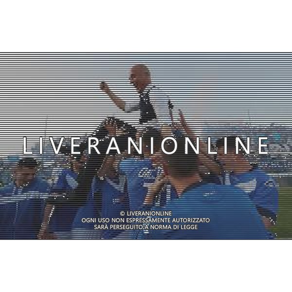 esultanza a fine partita di Eugenio Corini allenatore del Brescia Calcio , Brescia - Ascoli partita di serie B, Brescia 1 maggio 2019. AG ALDO LIVERANI SAS