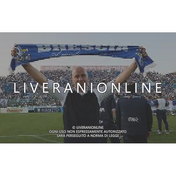 esultanza a fine partita di Eugenio Corini allenatore del Brescia Calcio , Brescia - Ascoli partita di serie B, Brescia 1 maggio 2019. AG ALDO LIVERANI SAS