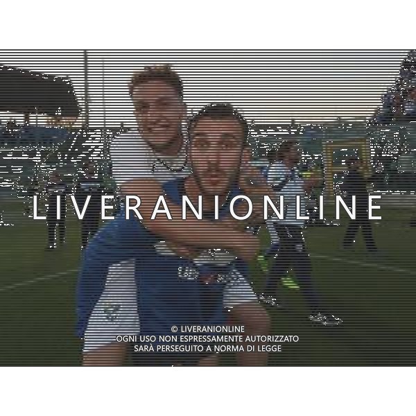 esultanza a fine partita di Leonardo Morosini e Lancini Edoardo , Brescia - Ascoli partita di serie B, Brescia 1 maggio 2019. AG ALDO LIVERANI SAS