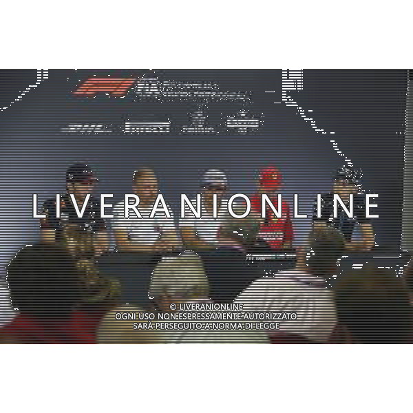 The FIA Press Conference (L to R): Pierre Gasly (FRA) Red Bull Racing; Valtteri Bottas (FIN) Mercedes AMG F1; Carlos Sainz Jr (ESP) McLaren; Sebastian Vettel (GER) Ferrari; George Russell (GBR) Williams Racing. 09.05.2019. Formula 1 World Championship, Rd 5, Spanish Grand Prix, Barcelona, Spain, Preparation Day. AG ALDO LIVERANI SAS-ONLY ITALY