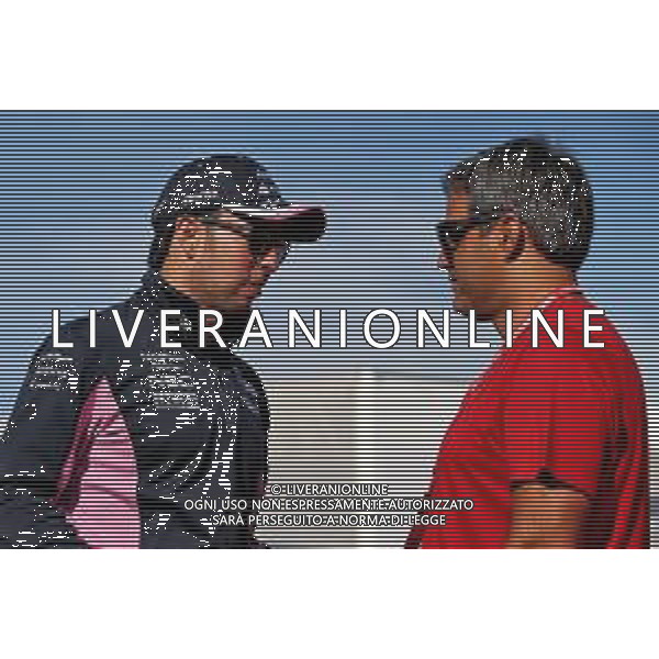 (L to R): Sergio Perez (MEX) Racing Point F1 Team with Juan Pablo Montoya (COL). 10.05.2019. Formula 1 World Championship, Rd 5, Spanish Grand Prix, Barcelona, Spain, Practice Day. AG ALDO LIVERANI SAS-ONLY ITALY