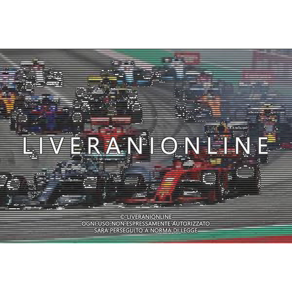 (L to R): Valtteri Bottas (FIN) Mercedes AMG F1 W10 and Sebastian Vettel (GER) Ferrari SF90 at the start of the race. 12.05.2019. Formula 1 World Championship, Rd 5, Spanish Grand Prix, Barcelona, Spain, Race Day. AG ALDO LIVERANI-ONLY ITALY