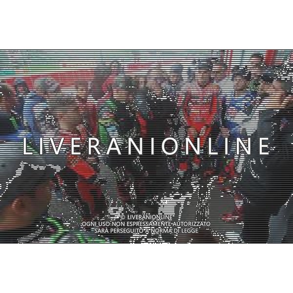 IMOLA 12 05 2019 SUPERBIKE GARA DUE ANNULLATA PER LA PIOGGIA NELLA FOTO BRIEFING TRA PILOTI E DORNA PER DECIDERE SE LA PISTA SIA IDONEA PER LA GARA 2 DI SUPERBIKE ©SANNA / AGENZIA ALDO LIVERANI SAS