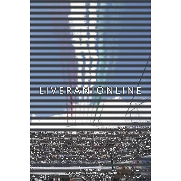 Roma 16/05/2019 - INTERNAZIONALI BNL D\' Italia 2019 - Novak Djocovic vs Denis Shapovalov - nella foto:le frecce tricolore sul campo centrale ©Claudio Zamagni/Agenzia Aldo Liverani s.a.s. during the match between Novak Djocovic vs Denis Shapovalov at the The Internazionali BNL d\'Italia 2019 at Foro Italico on May 16, 2019 in Rome, Italy. Photo Credit by Claudio Zamagni-Aldo Liverani Photo Agency / AGENZIA ALDO LIVERANI SAS