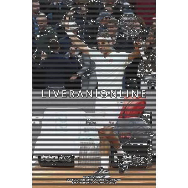 Roma 16/05/2019 - INTERNAZIONALI BNL D\' Italia 2019 - Borna Coric vs Roger Federer - nella foto: Esultanza Roger Federer ©Claudio Zamagni/Agenzia Aldo Liverani s.a.s. Roger Federer during the match between Borna Coric and Roger Federerat the The Internazionali BNL d\'Italia 2019 at Foro Italico on May 16, 2019 in Rome, Italy. Photo Credit by Claudio Zamagni-Aldo Liverani Photo Agency / AGENZIA ALDO LIVERANI SAS