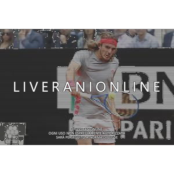 Roma 18/05/2019 - INTERNAZIONALI BNL D\' Italia 2019 - maschili - Stefanos Tsitsipas vs Rafael Nadal - nella foto: Stefanos Tsitsipas ©Claudio Zamagni/Agenzia Aldo Liverani s.a.s. Stefanos Tsitsipas during the semi-finals match between Stefanos Tsitsipas and Rafael Nadal at the The Internazionali BNL d\'Italia 2019 at Foro Italico on May 18, 2019 in Rome, Italy. Photo Credit by Claudio Zamagni-Aldo Liverani Photo Agency / AGENZIA ALDO LIVERANI SAS