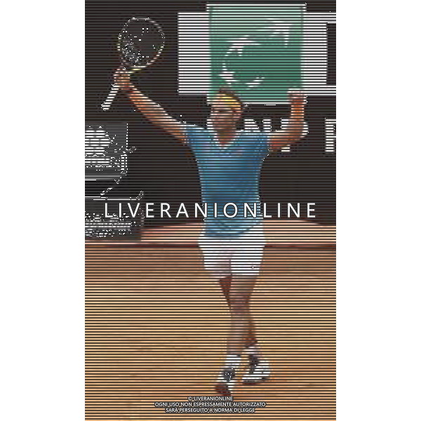 Roma 18/05/2019 - INTERNAZIONALI BNL D\' Italia 2019 - maschili - Stefanos Tsitsipas vs Rafael Nadal - nella foto: Esultanza Rafael Nadal ©Claudio Zamagni/Agenzia Aldo Liverani s.a.s. Rafael Nadal during the semi-finals match between Stefanos Tsitsipas and Rafael Nadal at the The Internazionali BNL d\'Italia 2019 at Foro Italico on May 18, 2019 in Rome, Italy. Photo Credit by Claudio Zamagni-Aldo Liverani Photo Agency / AGENZIA ALDO LIVERANI SAS