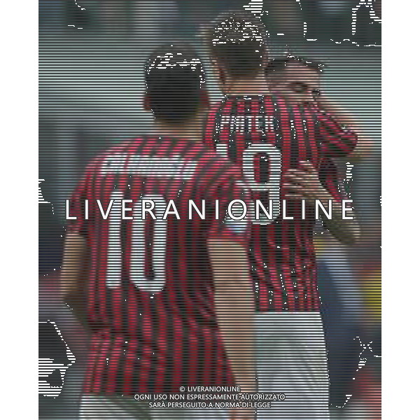 Campionato di Calcio Serie A TIM 2018/2019 37a Giornata Milano - 19.05.2019 Milan-Frosinone Nella Foto: esultanza dopo il gol di suso con Krzysztof Piatek /Ph.Vitez-Ag. Aldo Liverani