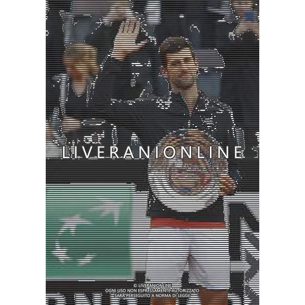 Roma 19/05/2019 - INTERNAZIONALI BNL D\' Italia 2019 - Finale Maschile - Novak Djokovic vs Rafael Nadal - nella foto: Novak Djokovic premiazione ©Claudio Zamagni/Agenzia Aldo Liverani s.a.s. Novak Djokovic during the Final Match between Novak Djokovic and Rafael Nadal at the The Internazionali BNL d\'Italia 2019 at Foro Italico on May 19, 2019 in Rome, Italy. Photo Credit by Claudio Zamagni-Aldo Liverani Photo Agency / AGENZIA ALDO LIVERANI SAS