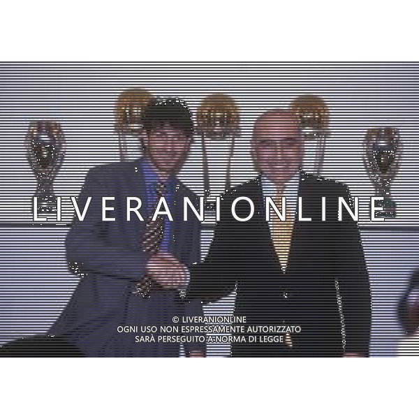 RETROSPETTIVA ALESSANDRO MELLI CALCIATORE NELLA FOTO ALESSANDRO MELLI CON ADRIANO GALLIANI PRESENTAZIONE AL MILAN CALCIO AG ALDO LIVERANI SAS 