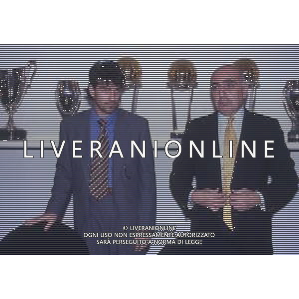 RETROSPETTIVA ALESSANDRO MELLI CALCIATORE NELLA FOTO ALESSANDRO MELLI CON ADRIANO GALLIANI PRESENTAZIONE AL MILAN CALCIO AG ALDO LIVERANI SAS 