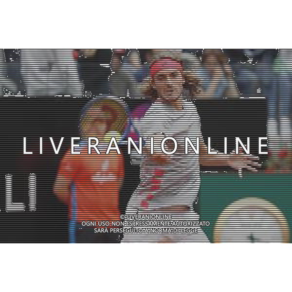 Roma 18/05/2019 - INTERNAZIONALI BNL D\' Italia 2019 - maschili - Stefanos Tsitsipas vs Rafael Nadal - nella foto: Stefanos Tsitsipas ©Claudio Zamagni/Agenzia Aldo Liverani s.a.s. Stefanos Tsitsipas during the semi-finals match between Stefanos Tsitsipas and Rafael Nadal at the The Internazionali BNL d\'Italia 2019 at Foro Italico on May 18, 2019 in Rome, Italy. Photo Credit by Claudio Zamagni-Aldo Liverani Photo Agency / AGENZIA ALDO LIVERANI SAS