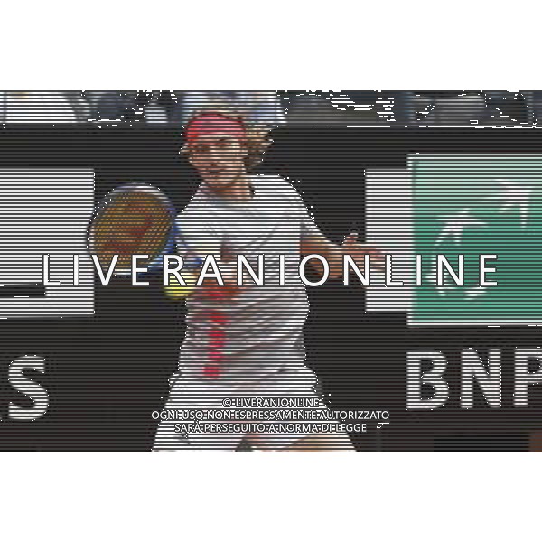 Roma 18/05/2019 - INTERNAZIONALI BNL D\' Italia 2019 - maschili - Stefanos Tsitsipas vs Rafael Nadal - nella foto: Stefanos Tsitsipas ©Claudio Zamagni/Agenzia Aldo Liverani s.a.s. Stefanos Tsitsipas during the semi-finals match between Stefanos Tsitsipas and Rafael Nadal at the The Internazionali BNL d\'Italia 2019 at Foro Italico on May 18, 2019 in Rome, Italy. Photo Credit by Claudio Zamagni-Aldo Liverani Photo Agency / AGENZIA ALDO LIVERANI SAS