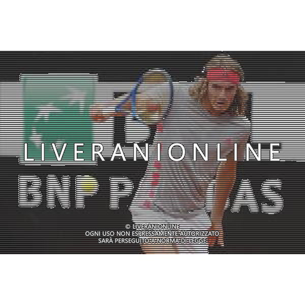 Roma 18/05/2019 - INTERNAZIONALI BNL D\' Italia 2019 - maschili - Stefanos Tsitsipas vs Rafael Nadal - nella foto: Stefanos Tsitsipas ©Claudio Zamagni/Agenzia Aldo Liverani s.a.s. Stefanos Tsitsipas during the semi-finals match between Stefanos Tsitsipas and Rafael Nadal at the The Internazionali BNL d\'Italia 2019 at Foro Italico on May 18, 2019 in Rome, Italy. Photo Credit by Claudio Zamagni-Aldo Liverani Photo Agency / AGENZIA ALDO LIVERANI SAS