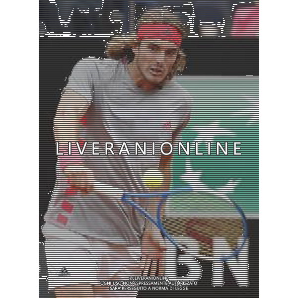 Roma 18/05/2019 - INTERNAZIONALI BNL D\' Italia 2019 - maschili - Stefanos Tsitsipas vs Rafael Nadal - nella foto: Stefanos Tsitsipas ©Claudio Zamagni/Agenzia Aldo Liverani s.a.s. Stefanos Tsitsipas during the semi-finals match between Stefanos Tsitsipas and Rafael Nadal at the The Internazionali BNL d\'Italia 2019 at Foro Italico on May 18, 2019 in Rome, Italy. Photo Credit by Claudio Zamagni-Aldo Liverani Photo Agency / AGENZIA ALDO LIVERANI SAS