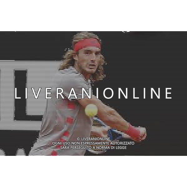 Roma 18/05/2019 - INTERNAZIONALI BNL D\' Italia 2019 - maschili - Stefanos Tsitsipas vs Rafael Nadal - nella foto: Stefanos Tsitsipas ©Claudio Zamagni/Agenzia Aldo Liverani s.a.s. Stefanos Tsitsipas during the semi-finals match between Stefanos Tsitsipas and Rafael Nadal at the The Internazionali BNL d\'Italia 2019 at Foro Italico on May 18, 2019 in Rome, Italy. Photo Credit by Claudio Zamagni-Aldo Liverani Photo Agency / AGENZIA ALDO LIVERANI SAS