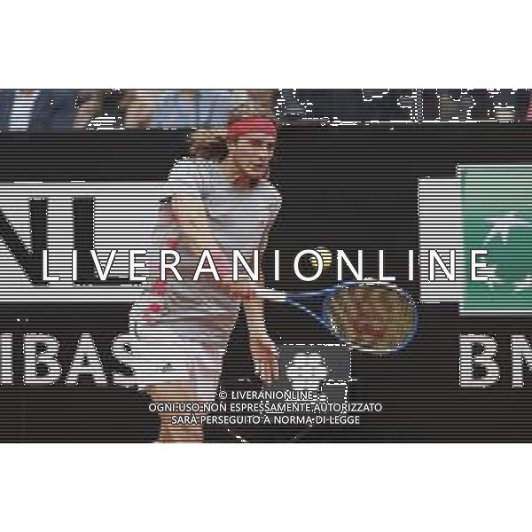 Roma 18/05/2019 - INTERNAZIONALI BNL D\' Italia 2019 - maschili - Stefanos Tsitsipas vs Rafael Nadal - nella foto: Stefanos Tsitsipas ©Claudio Zamagni/Agenzia Aldo Liverani s.a.s. Stefanos Tsitsipas during the semi-finals match between Stefanos Tsitsipas and Rafael Nadal at the The Internazionali BNL d\'Italia 2019 at Foro Italico on May 18, 2019 in Rome, Italy. Photo Credit by Claudio Zamagni-Aldo Liverani Photo Agency / AGENZIA ALDO LIVERANI SAS