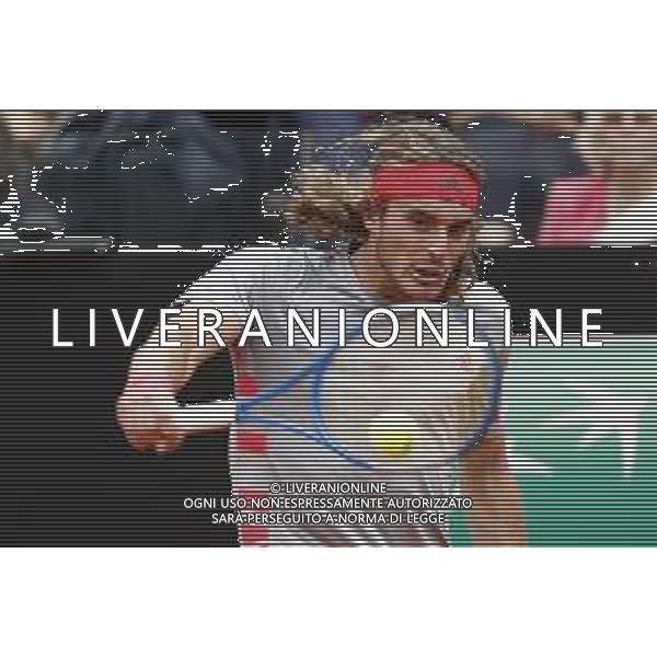 Roma 18/05/2019 - INTERNAZIONALI BNL D\' Italia 2019 - maschili - Stefanos Tsitsipas vs Rafael Nadal - nella foto: Stefanos Tsitsipas ©Claudio Zamagni/Agenzia Aldo Liverani s.a.s. Stefanos Tsitsipas during the semi-finals match between Stefanos Tsitsipas and Rafael Nadal at the The Internazionali BNL d\'Italia 2019 at Foro Italico on May 18, 2019 in Rome, Italy. Photo Credit by Claudio Zamagni-Aldo Liverani Photo Agency / AGENZIA ALDO LIVERANI SAS