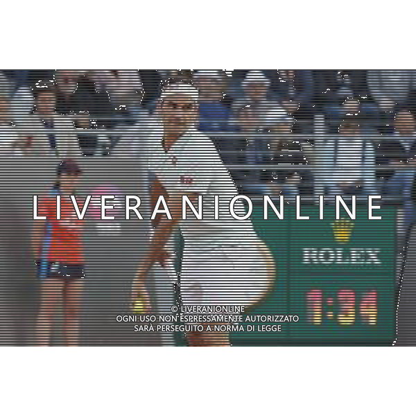 Roma 16/05/2019 - INTERNAZIONALI BNL D\' Italia 2019 - Borna Coric vs Roger Federer - nella foto: Roger Federer ©Claudio Zamagni/Agenzia Aldo Liverani s.a.s. Roger Federer during the match between Borna Coric and Roger Federerat the The Internazionali BNL d\'Italia 2019 at Foro Italico on May 16, 2019 in Rome, Italy. Photo Credit by Claudio Zamagni-Aldo Liverani Photo Agency / AGENZIA ALDO LIVERANI SAS