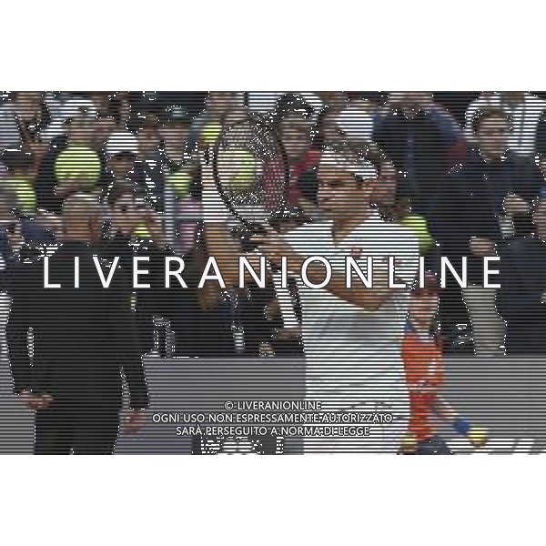 Roma 16/05/2019 - INTERNAZIONALI BNL D\' Italia 2019 - Borna Coric vs Roger Federer - nella foto: Esultanza Roger Federer ©Claudio Zamagni/Agenzia Aldo Liverani s.a.s. Roger Federer during the match between Borna Coric and Roger Federerat the The Internazionali BNL d\'Italia 2019 at Foro Italico on May 16, 2019 in Rome, Italy. Photo Credit by Claudio Zamagni-Aldo Liverani Photo Agency / AGENZIA ALDO LIVERANI SAS