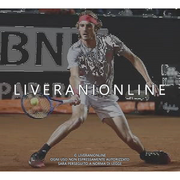 Roma 16/05/2019 - INTERNAZIONALI BNL D\' Italia 2019 - Stefanos Tsitsipas vs Fabio Fognini - nella foto: Stefanos Tsitsipas ©Claudio Zamagni/Agenzia Aldo Liverani s.a.s. Stefanos Tsitsipas during the match between Stefanos Tsitsipas and Fabio Fognini at The Internazionali BNL d\'Italia 2019 at Foro Italico on May 16, 2019 in Rome, Italy. Photo Credit by Claudio Zamagni-Aldo Liverani Photo Agency / AGENZIA ALDO LIVERANI SAS