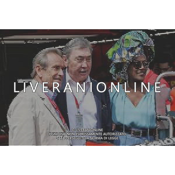 Jacky Ickx (BEL) (Left) with his wife Khadja Nin (BUR) (Right) and Eddy Merckx (BEL) Former Cyclist. 25.05.2019. Formula 1 World Championship, Rd 6, Monaco Grand Prix, Monte Carlo, Monaco, Qualifying Day. AG ALDO LIVERANI SAS-ONLY ITALY