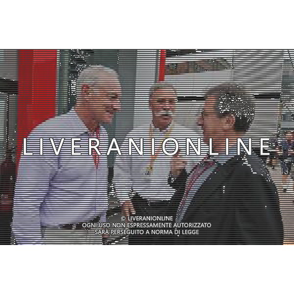 (L to R): Greg Maffei (USA) Liberty Media Corporation President and Chief Executive Officer with Chase Carey (USA) Formula One Group Chairman and Louis Camilleri (ITA) Ferrari Chief Executive Officer. 26.05.2019. Formula 1 World Championship, Rd 6, Monaco Grand Prix, Monte Carlo, Monaco, Race Day. AG ALDO LIVERANI SAS-ONLY ITALY