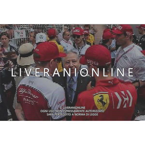 (L to R): Kimi Raikkonen (FIN) Alfa Romeo Racing with Jean Todt (FRA) FIA President and Sebastian Vettel (GER) Ferrari on the drivers parade. 26.05.2019. Formula 1 World Championship, Rd 6, Monaco Grand Prix, Monte Carlo, Monaco, Race Day. / AGENZIA ALDO LIVERANI SAS - ITALY ONLY EDITORIAL USE ONLY