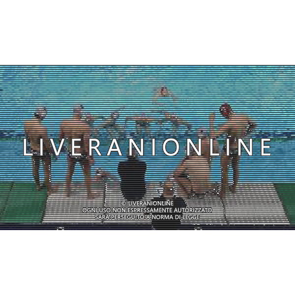 Brescia Time Out ,An Brescia - Pro Recco finale scudetto ,Trieste 26 maggio 2019.Ph Fotolive / AGENZIA ALDO LIVERANI SAS - Pallanuoto: An Brescia - Pro Recco finale scudetto Serie A1 Trieste 26.05.2019