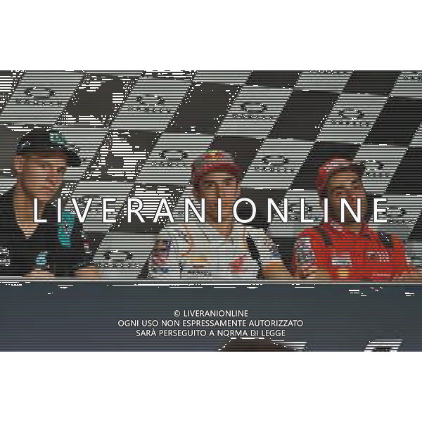 Fabio Quartararo, Marc Marquez e Danilo Petrucci durante la Press Conference dopo le qualificazioni. - GP del Mugello Qualifiche Prove Ufficiali del Gran Premio d\'Italia 01.06.2019 ©Alessio Marini / AGENZIA ALDO LIVERANI SAS
