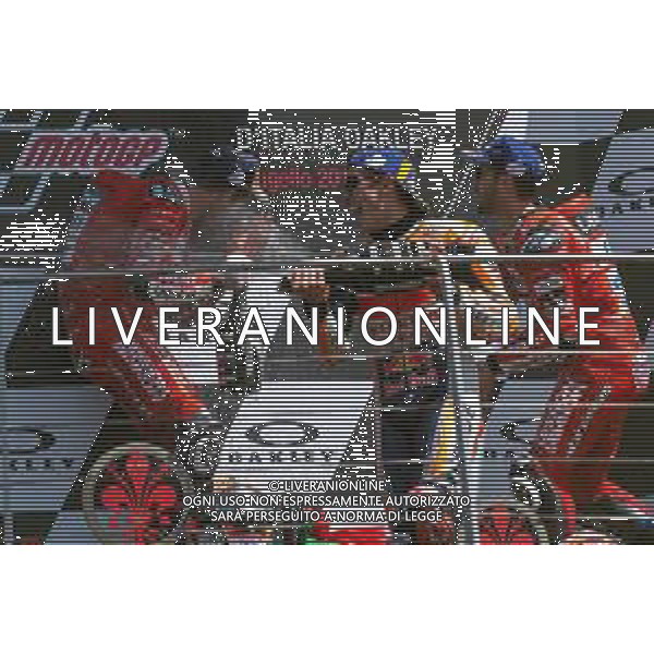 Danilo Petrucci primo classificato MotoGP festeggia con Andrea Dovizioso e Marc Marquez - Podio MotoGP del Mugello Gran Premio d\'Italia 02.06.2019 ©Alessio Marini / AGENZIA ALDO LIVERANI SAS