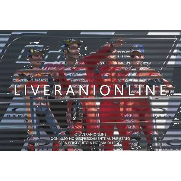 Danilo Petrucci primo classificato MotoGP festeggia con Andrea Dovizioso e Marc Marquez - Podio MotoGP del Mugello Gran Premio d\'Italia 02.06.2019 ©Alessio Marini / AGENZIA ALDO LIVERANI SAS