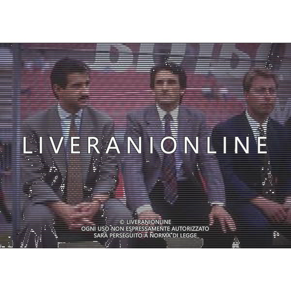RETROSPETTIVA GIULIANO TERRANEO CALCIATORE E DIRIGENTE SPORTIVO NELLA FOTO GIULIANO TERRANEO CON TRAININI GIOVANNI ALLENATORE MONZA 1990-1991 AG ALDO LIVERANI SAS