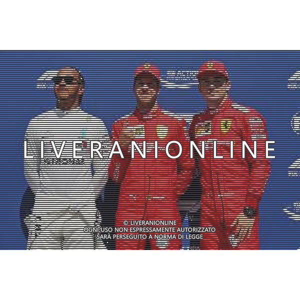 Qualifying top three in parc ferme (L to R): Lewis Hamilton (GBR) Mercedes AMG F1, second; Sebastian Vettel (GER) Ferrari, pole position; Charles Leclerc (MON) Ferrari, third. 08.06.2019. Formula 1 World Championship, Rd 7, Canadian Grand Prix, Montreal, Canada, Qualifying Day. AG ALDO LIVERANI SAS-ONLY ITALY