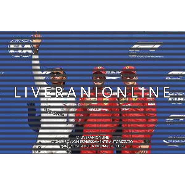Qualifying top three in parc ferme (L to R): Lewis Hamilton (GBR) Mercedes AMG F1, second; Sebastian Vettel (GER) Ferrari, pole position; Charles Leclerc (MON) Ferrari, third. 08.06.2019. Formula 1 World Championship, Rd 7, Canadian Grand Prix, Montreal, Canada, Qualifying Day. AG ALDO LIVERANI SAS-ONLY ITALY