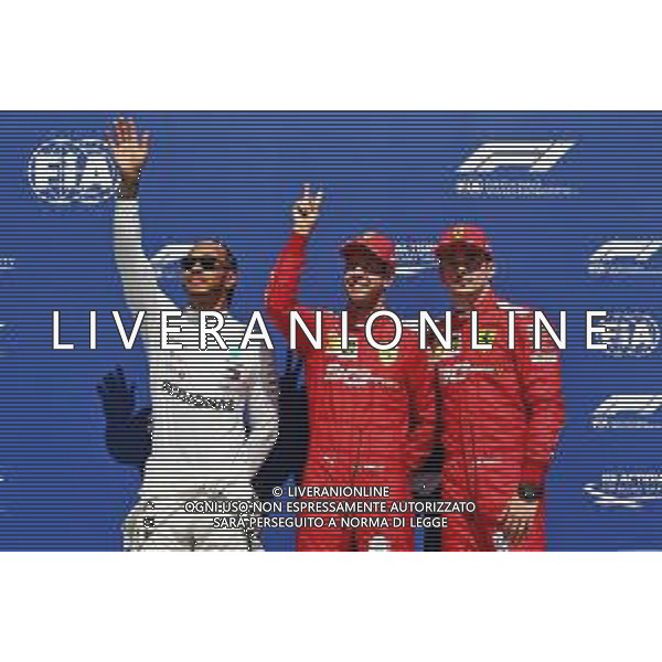 Qualifying top three in parc ferme (L to R): Lewis Hamilton (GBR) Mercedes AMG F1, second; Sebastian Vettel (GER) Ferrari, pole position; Charles Leclerc (MON) Ferrari, third. 08.06.2019. Formula 1 World Championship, Rd 7, Canadian Grand Prix, Montreal, Canada, Qualifying Day. AG ALDO LIVERANI SAS-ONLY ITALY