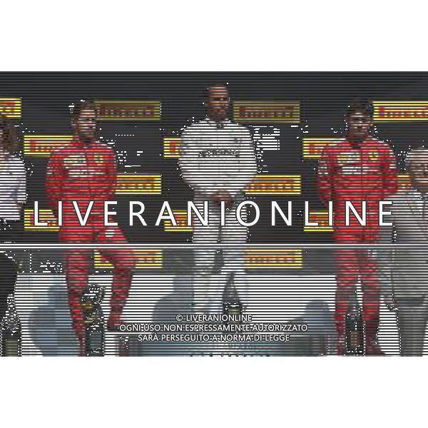 1st place Lewis Hamilton (GBR) Mercedes AMG F1 W10 with 2nd place Sebastian Vettel (GER) Ferrari SF90 and 3rd place Charles Leclerc (MON) Ferrari SF90. 09.06.2019. Formula 1 World Championship, Rd 7, Canadian Grand Prix, Montreal, Canada, Race Day. /AGENZIA ALDO LIVERANI SAS - ITALY ONLY EDITORIAL USE ONLY