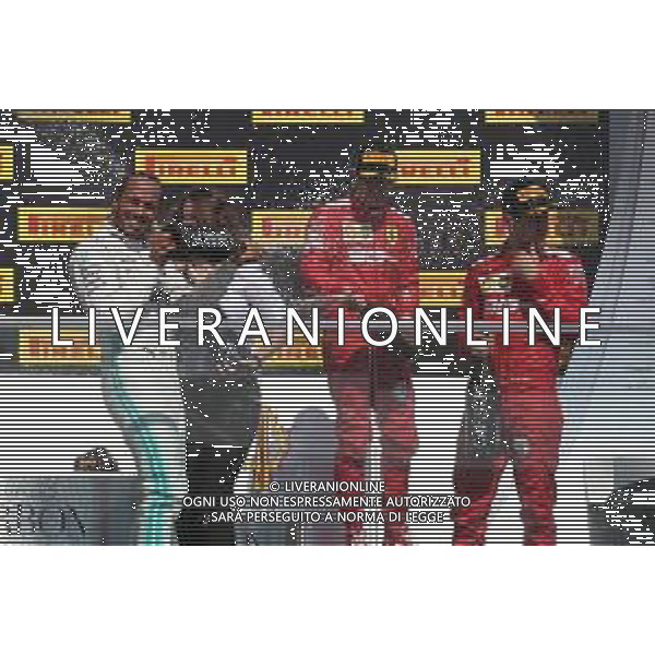 1st place Lewis Hamilton (GBR) Mercedes AMG F1 W10 with 2nd place Sebastian Vettel (GER) Ferrari SF90 and 3rd place Charles Leclerc (MON) Ferrari SF90. 09.06.2019. Formula 1 World Championship, Rd 7, Canadian Grand Prix, Montreal, Canada, Race Day. /AGENZIA ALDO LIVERANI SAS - ITALY ONLY EDITORIAL USE ONLY