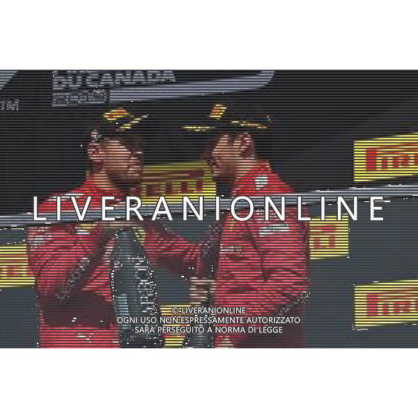 (L to R): second placed Sebastian Vettel (GER) Ferrari with third placed team mate Charles Leclerc (MON) Ferrari on the podium. 09.06.2019. Formula 1 World Championship, Rd 7, Canadian Grand Prix, Montreal, Canada, Race Day. / AGENZIA ALDO LIVERANI SAS - ITALY ONLY EDITORIAL USE ONLY