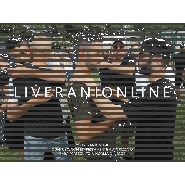 IMOLA 09 06 2019 IMOLESE CALCIO FESTA CENTENARIO E PER LA FINE STAGIONE NELLA FOTO SALUTI VALENTINI MICHELE CON LUCA BELCASTRO DIETRO FILIPPO CARINI ©SANNA / AGENZIA ALDO LIVERANI SAS