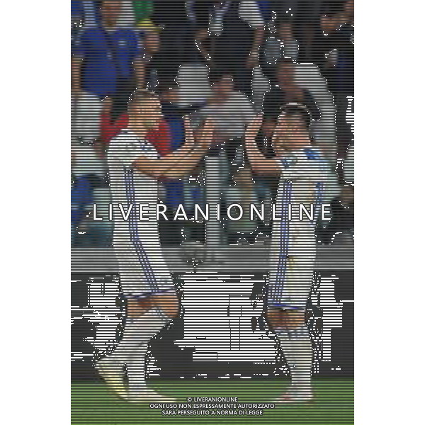 Torino 11.06.2019 Stadio Allianz Stadium Italia vs Bosnia ed Erzegovina Qualificazioni Euro 2020 ©Viganti/Agenzia Aldo Liverani Nella foto: esultanza dopo il gol di edin dzeko con amer gojak ©AGENZIA ALDO LIVERANI SAS