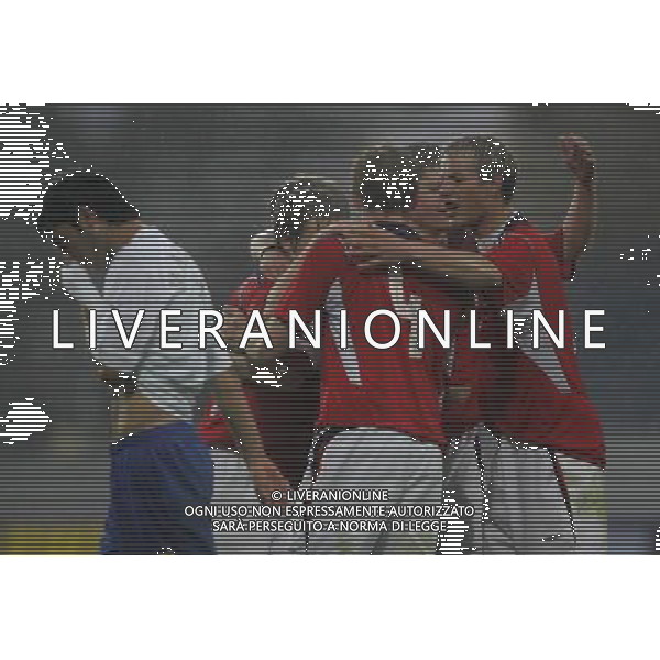 NORVEGIA-ITALIA CAMPIONATO DI QUALIFICAZIONE EUROPEI 2006 UNDER 21 NELLA FOTO LA ESULTANZA DELLA NORVEGIA E LA DELUSIONE DELL\' ITALIA FOTO LUZZANI/AG ALDO LIVERANI 