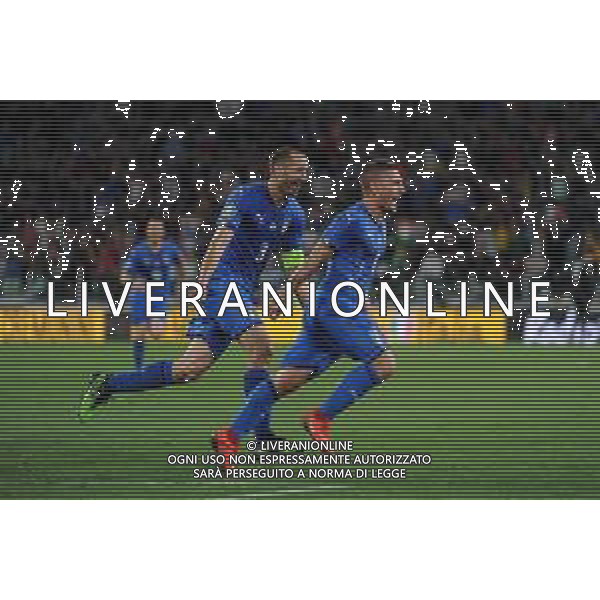 Torino 11.06.2019 Stadio Allianz Stadium Italia vs Bosnia ed Erzegovina Qualiificazioni Euro 2020 ©Viganti/Agenzia Aldo Liverani Nella foto: esultanza marco verratti e giorgio chiellini