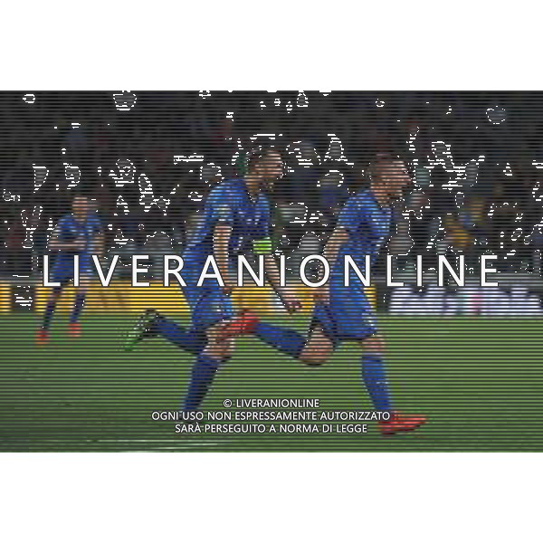 Torino 11.06.2019 Stadio Allianz Stadium Italia vs Bosnia ed Erzegovina Qualiificazioni Euro 2020 ©Viganti/Agenzia Aldo Liverani Nella foto: esultanza di giorgio chiellini e marco verratti