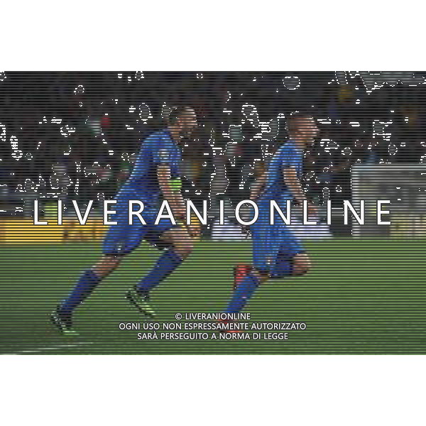 Torino 11.06.2019 Stadio Allianz Stadium Italia vs Bosnia ed Erzegovina Qualiificazioni Euro 2020 ©Viganti/Agenzia Aldo Liverani Nella foto: esultanza di giorgio chiellini e marco verratti